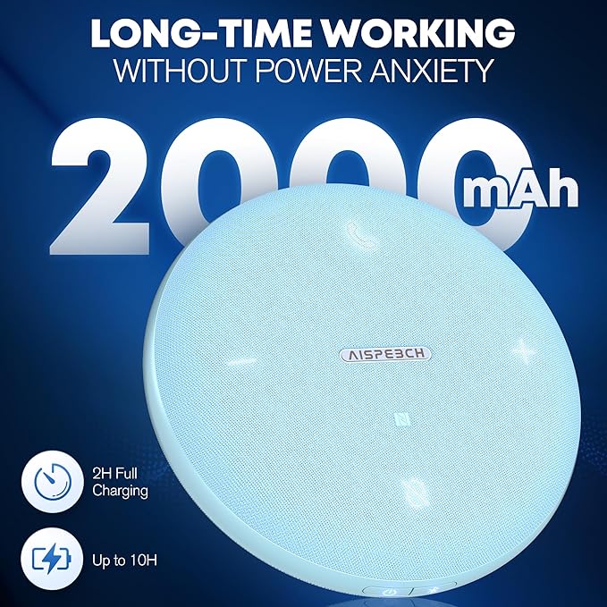 AISPEECH Bluetooth Conference Speakerphone M4 with AI Noise Reduction, AI Summaries, AI Transcription with 60-Language Support, 13FT 360° Voice Pickup,10-Hour Battery Life for Zoom and Teams, Blue