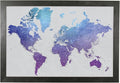 Push Pin Travel Maps - Vibrant Violet Watercolor World - Rustic Black Framed Pin Map for Tracking Your Travels - 27.5" x 39.5" - 8 Handcrafted Frame Options - Made in USA - Ideal for Any Traveler