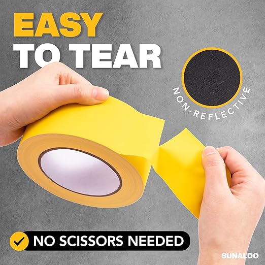 Gaffers Tape, Strong Hold, Easy to Rip, Residue-Free Professional Grade Floor Tape for Electrical Cords, Matte Finish, Non Reflective, Weather Resistant (1 Pack, Yellow, 2" x 30 Yards)