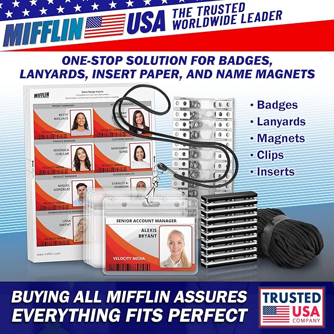 Mifflin-USA Plastic Waterproof ID Badge Holders (Clear, 2.25x3.5 Inch, 10 Pack), Vertical Hanging Name Card Holder with Zipper, Resealable Bulk Nametag Holders