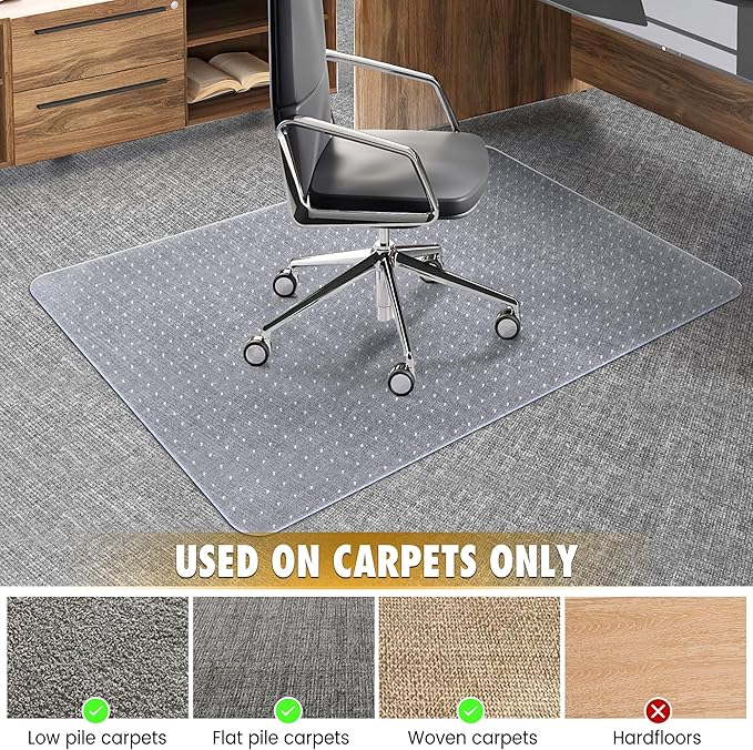 BesWin Heavy Duty Office Chair Mat for Carpet, 32" x 55" Clear Hard Carpet Protector Mat, Anti-Slip Desk Floor Mat for Office Chair on Carpeted Floors, Easy Glide, Ship Flat