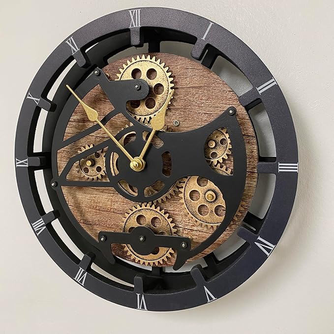ImprovingLife The Gears Clock Desk Clock 10 inches with Real Moving Gears Convertible into Wall Clock (Vintage Brown)