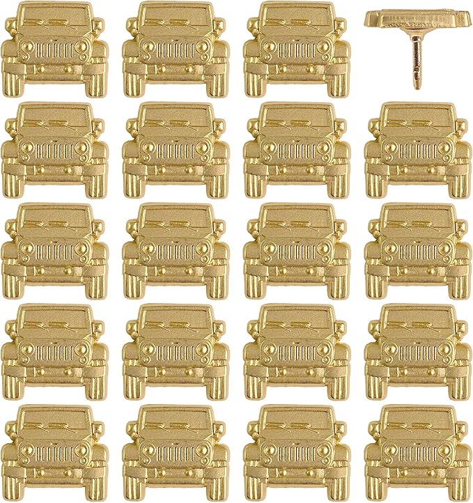 Jeep Push Pins - Gold Jeep Map Pins - for Cork Board, Maps, or Lapel Pin Use - Designed in USA - Set of 20