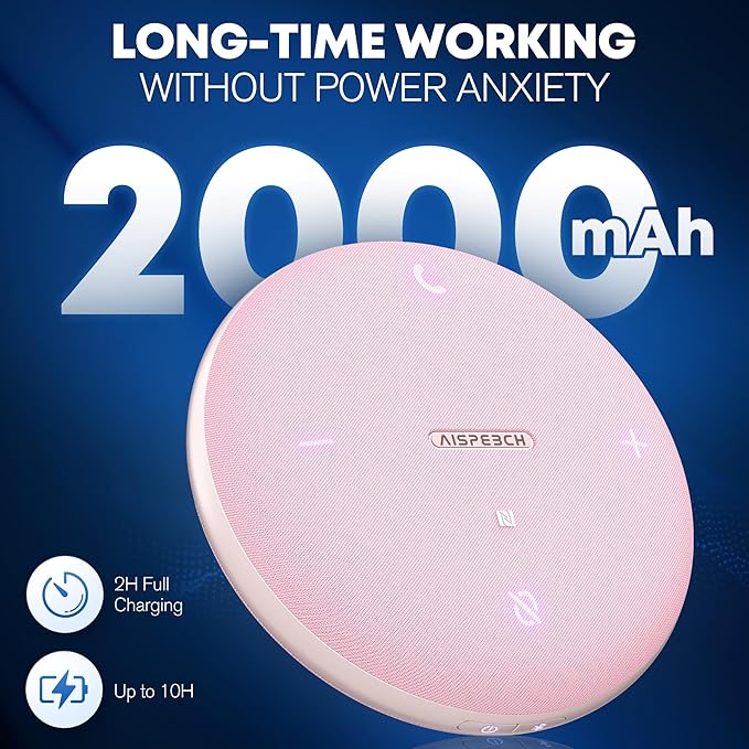 AISPEECH M4 Bluetooth Speakerphone Conference Speaker and Microphone with AI Noise Reduction GPT Transcription Speakers for Computer Desktop 360° Voice Pickup at Home Office for Teams/Zoom, Pink
