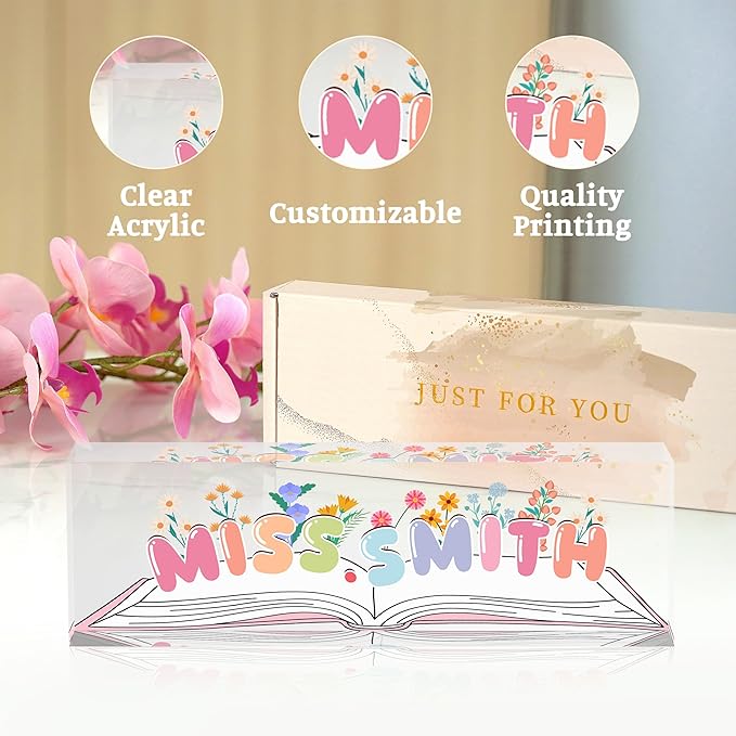 Teacher Name Plate for Desk, Desk Name Plate Personalized Acrylic Office Desk Decor, Teacher Appreciation Gifts The Office Gifts for Teacher