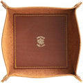 USA Handmade Premium Leather Valet Tray, Folds Flat! Dice Rolling Basket and Organizer with Brass Snaps (Chestnut Gold, Medium)