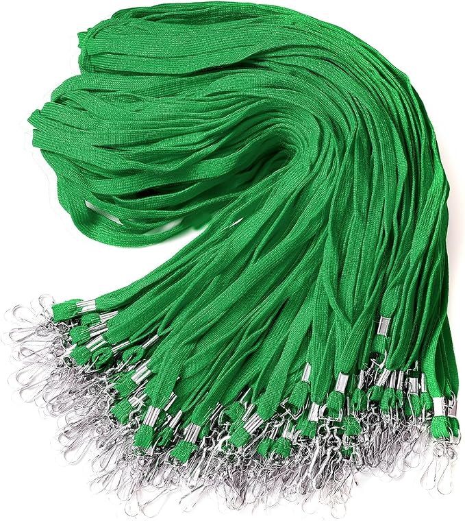 Epakh 100 Pcs Lanyards Bulk for ID Badges Green Flat Badge Neck Lanyards with Swivel J Hook Clip for Student Teacher