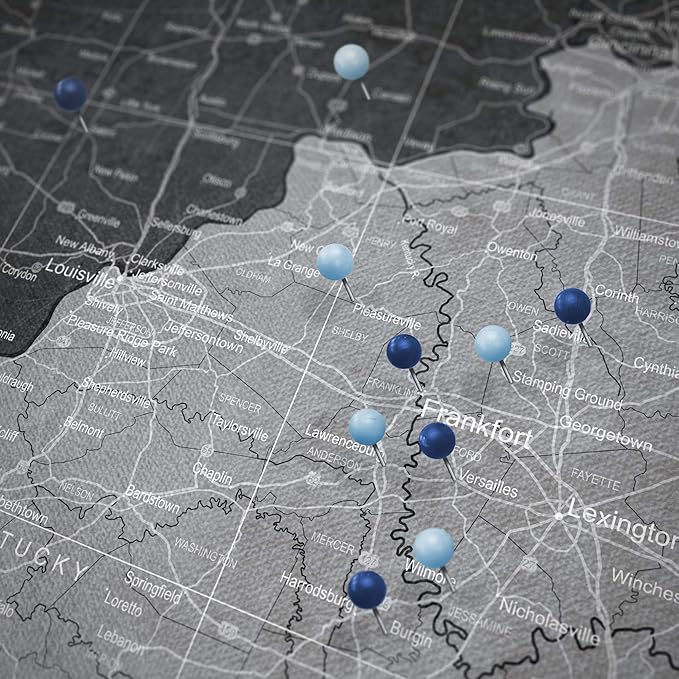 Conquest Maps Push Pin Kentucky Map Board - With Push Pins to Mark Kentucky Travels - Handmade in Ohio, USA - Design: Modern Slate