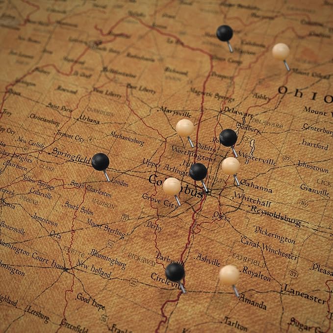 Push Pin Ohio Map Board - With Push Pins to Mark Ohio Travel - Handmade in Ohio, USA - Design: Golden Aged