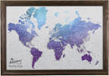 Push Pin Travel Maps Canvas - Personalized Vibrant Violet World with Solid Wood Brown Frame