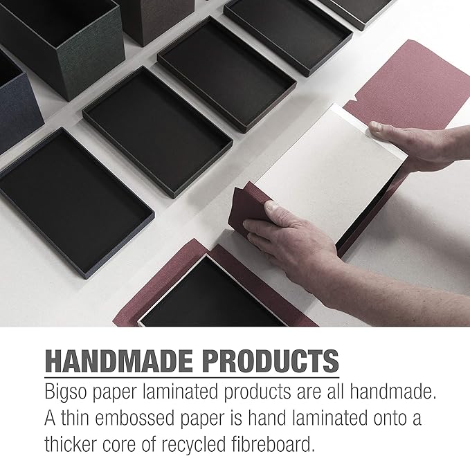 Bigso John Desktop File Box - File Storage Box and Document Organizer for Important Paperwork - Durable Hanging File Box with a Lid and Leather Handle - 7.36 in x 13.26 in x 10.51 in - Blue