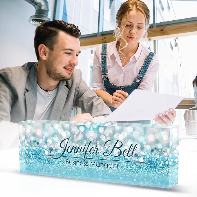 Personalized Name Plates for Office - Gifts for Teacher, Boss, Employee Appreciation - Office Desk Decor (Fancy Blue)