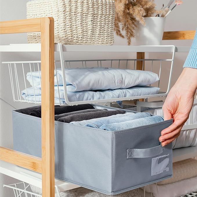 Set of 3 Large Wardrobe Closet Organizer - Drawer Organizer Clothes, Efficient Jeans Organizer for Closet, Versatile Closet Organizers and Storage (Dark Grey, 17.7" L x 9.8" W x 7.1" H)