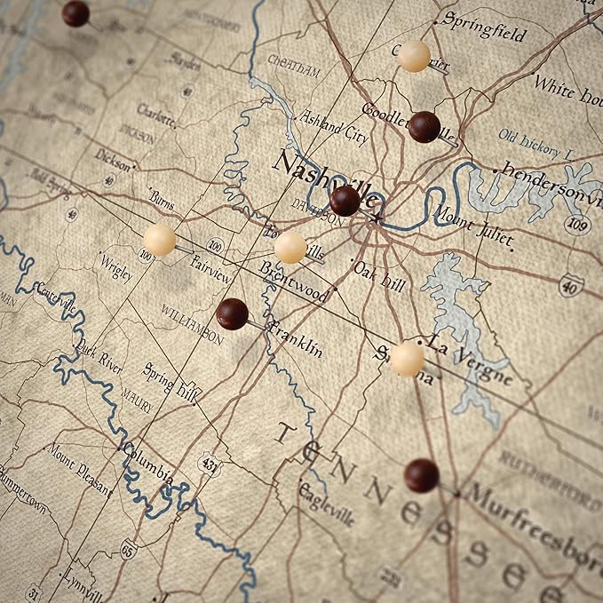Push Pin Tennessee Map Board - With Push Pins to Mark Tennessee Travels - Handmade in Ohio, USA - Design: Rustic Vintage