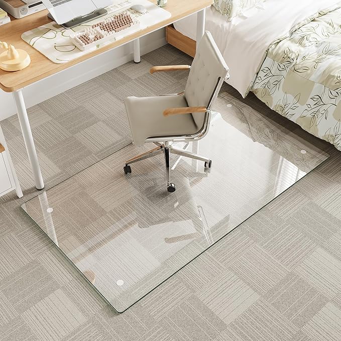 Tempered Glass Chair Mat for Carpet & Hard Floor, 30"x55" Office Chair Mat - Heavy Duty & Scratch Resistant, Non-Slip Pads, Rounded Corners & Polished Edges