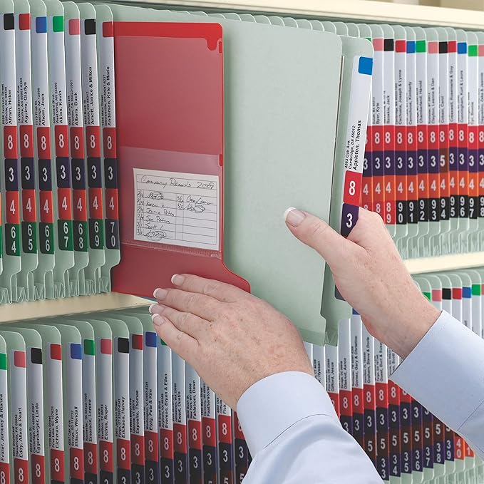 Smead File Folders, End Tab Pressboard Classification, Legal Size, 2 Dividers, 2" Expansion, SafeSHIELD Fasteners, 100% Recycled, Green, 10 per Box, Shelf Filing for Office Records