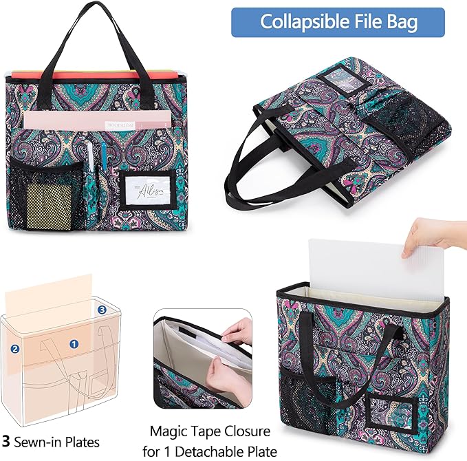 LoDrid File Bag with Extra Document Organizer Case for Letter Size File Folder, Large Utility Bag with 15.6” Laptop Padded Sleeve for Work, Business, Totem
