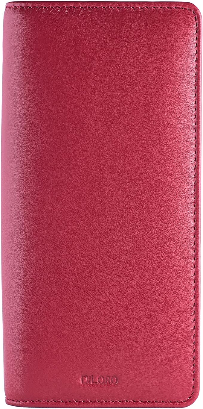 DiLoro Leather Zippered Triple or Quad Pen Case Pencil Pouch Holder for Three or Four Fountain Ballpoint Rollerball Pens or Glasses (Nappa Red)