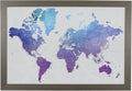 Push Pin Travel Maps - Vibrant Violet Watercolor World - Barnwood Gray Framed Pin Map for Tracking Your Travels - 27.5" x 39.5" - 8 Handcrafted Frame Options - Made in USA - Ideal for Any Traveler