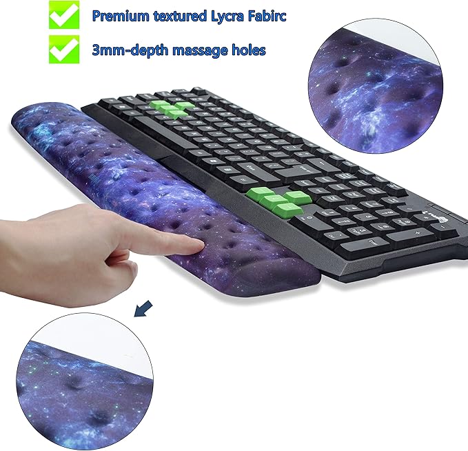 BRILA Keyboard Wrist Rest Support Cushion Pad for Computer, Laptop, Office Work, PC Gaming - Memory Foam Gel with Massage Holes Design - Non-Slip Easy Typing Wrist Pain Relief (Nebula)
