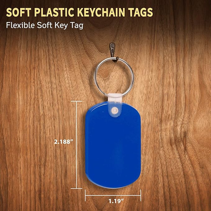 Tag Soft Plastic Keychains - 10 pack - Small Key Tag Chain For Staying Organized - Rubber Key Ring Keychain – Blue