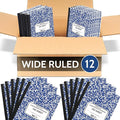EPI 12 Pack - Blue Marble Composition Notebook - Wide Ruled 200 Page Note Book - 9.75 x 7.5 Inch Hardcover Journal with Sewn Binding for Secure Pages - Classroom Back To School Supplies