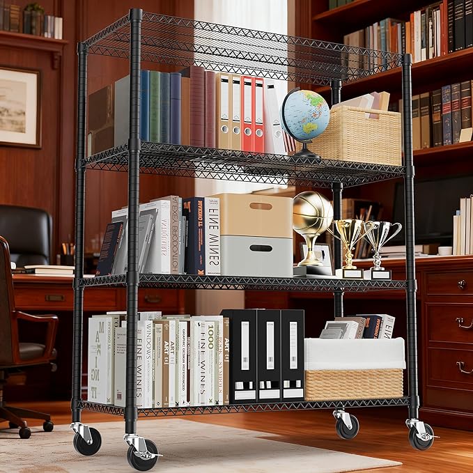 4 Tiers Shelf 2640 lbs Steel Storage Shelving Utility Shelving Unit Steel Organizer Wire Rack for Home,Kitchen,Office,Garage Black 23.6" D x 53.1" W x 73.6" H