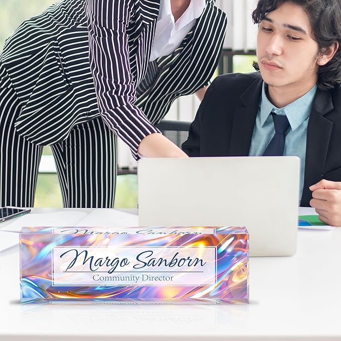 Personalized Name Plate for Desk Custom Acrylic Desk Name Plate Custom Employee Appreciation Gifts Office Gifts for Women, Men, Boss, Coworkers, Teacher, Nurse (Colored Glaze)