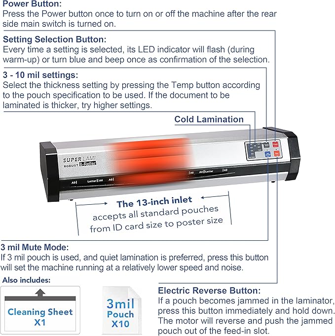 SINCHI Commercial Laminator Machine – Ultra-Fast 2-Min Warm-Up, Premium Aluminum Housing, 81 in/Min Speed (9 Seconds/Page), 13-Inch 6-Roller Design, Ideal for Schools, Busy Offices, and Print Shops