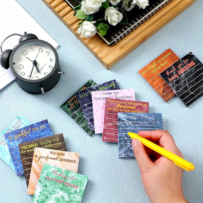 Yinder 24 Pcs Employee Appreciation Sticky Notes New Year Gift Bulk Motivation Sticky Note Pads Inspirational Gift for Teacher Nurse Staff Coworker Office Supply 3 x 3'' (Appreciation,Marble)