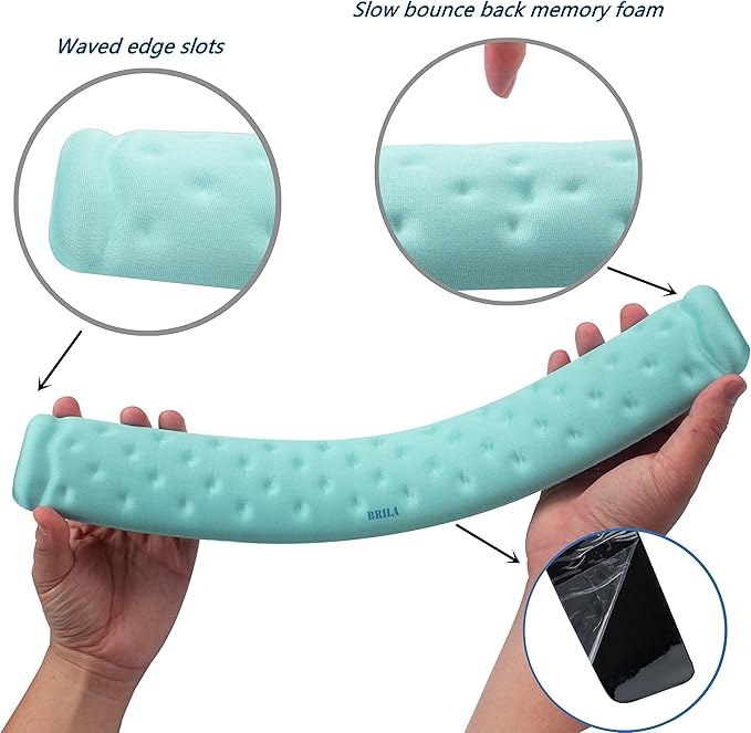 BRILA Memory Foam Keyboard Wrist Rest Support Pad Cushion for Computer, Laptop, Office Work, PC Gaming, Non-Slip Wrist Pain Relief (Aquamarine Keyboard Pad)