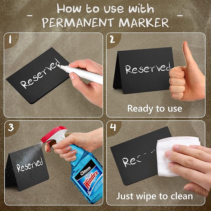 20 Pack Chalkboard Tent Signs 4x3 – Mini Tabletop Food Labels for Buffet Wedding & Party Use – Plastic Reusable Chalk Name Tags & Display Signs for Events
