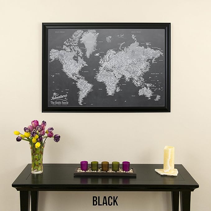 Canvas - Personalized Stormy Dreams World Push Pin Travel Map with Black Frame