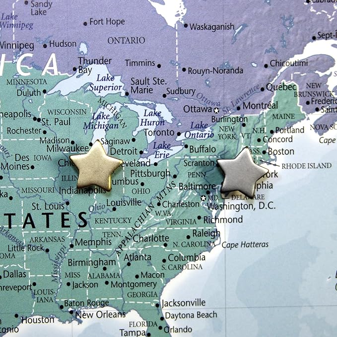 Big Star Push Pins - Gold Star Pins - for Cork Board, Maps, or Lapel Pin Use - Designed in USA - Set of 10