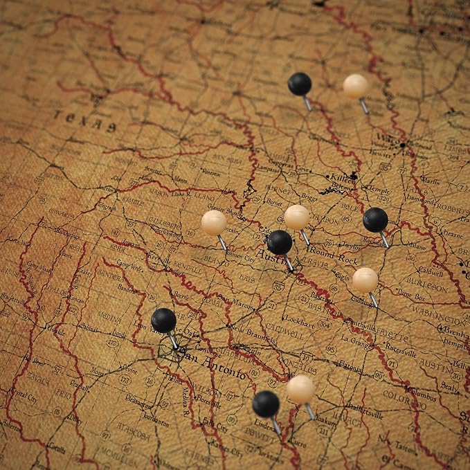 Conquest Maps Push Pin Texas Map Board - With Push Pins to Mark Texas Travel - Handmade in Ohio, USA - Design: Golden Aged