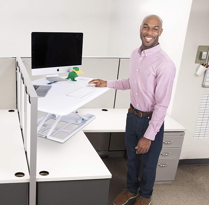 Stand Steady X-Elite Pro | Premier Corner Standing Desk Converter | Extra Large 40 Inch Sit to Stand Workstation | Height Adjustable for Cubicles and L-Shaped Desks (27.25" L x 39.25" W)