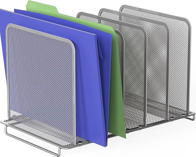 Simple Houseware Expandable 5 Section Upright File Sorter Organizer, Silver