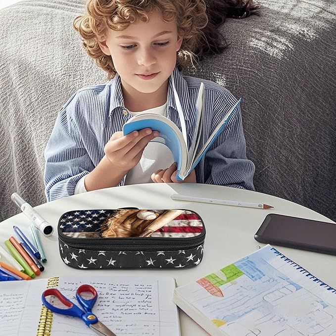 Baseball Flag Pencil Case Pencil Pouch Large Capacity Pen Bag School Office Organizer Stationery Storage Box For Girls Boys Teen Kids