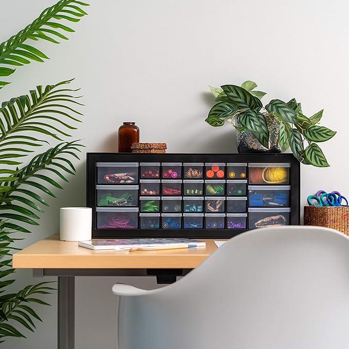 IRIS USA Plastic Storage Drawers, 26-Drawer - 2 Pack, Stackable Teacher Toolbox, Small Parts Organizer Cabinet for Sticker Crayon Bead Building Bricks, Tool Hardware Screw Garage Storage Bins, Black