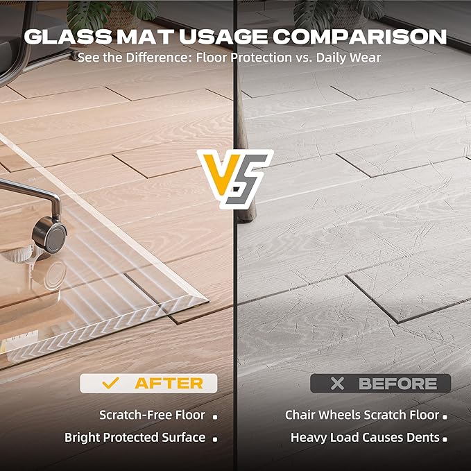 [Tempered Glass] 50“x44” Beveled Edge Glass Chair Mat with Polished Edge Clear Office Chair Mat, Glides Smoothly, Suitable for Carpet or Hardwood Floors