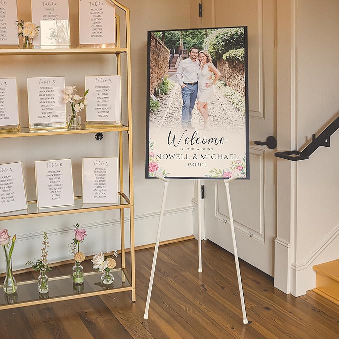 3 Pack White Easel Stand for Sign & Poster - 63" Adjustable Metal Easels for Wedding Welcome Sign, Painting, Canvas, Art Display - Portable Folding Tripod with Carry Bag, Holds 5 Lbs