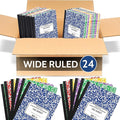 EPI 24 Pack - Assorted Colors Marble Composition Notebook - Wide Ruled 200 Page Note Book - 9.75 x 7.5 Inch Hardcover Journal with Sewn Binding for Secure Pages - Classroom Back To School Supplies