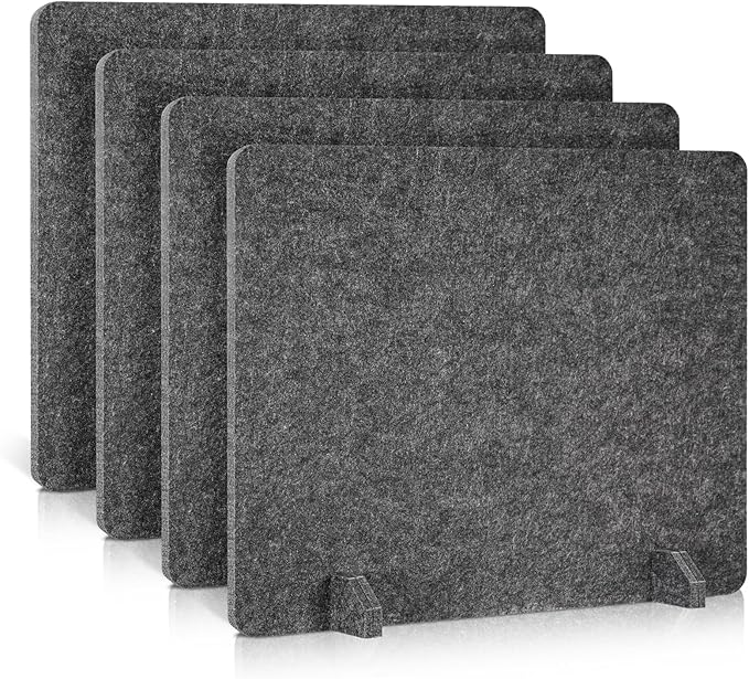AMUSIGHT 4 Pack Acoustic Desk Dividers - 24" x 20" Freestanding Privacy Panels Set with Noise - Reducing Design Cubicle Sound Proof, Ideal for Office, Classroom, and Home (Dark Gray)