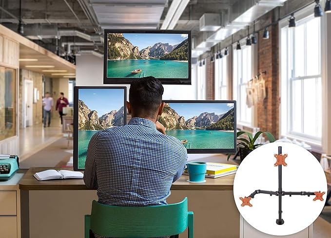Stand Steady Triple Monitor Desk Stand with Clamp-On Base, for Home or Office Use, Height Adjustable Computer Monitor Stand with Full Articulation Mounts, Fits Most LCD/LED Monitors 13-32 Inches