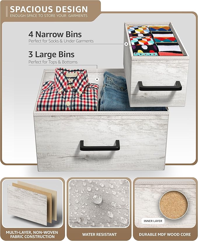 Sorbus Dresser with 7 Faux Wood Drawers - Storage Unit Organizer Chest for Clothes - Bedroom, Hallway, Living Room, Closet, & Dorm Furniture - Steel Frame, Wood Top, & Easy Pull Fabric Bins