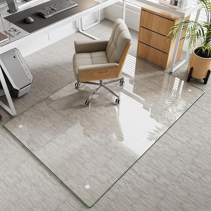 Tempered Glass Chair Mat for Carpet & Hard Floor, 40"x60" Office Chair Mat - Heavy Duty & Scratch Resistant, Non-Slip Pads, Rounded Corners & Polished Edges