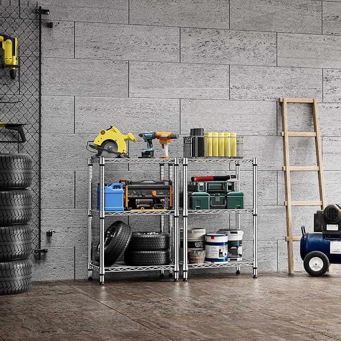 750 lbs 3 Tier Shelf Metal Storage Shelves Shelving Wire Rack Heavy Duty Closet Organizers for Garage Kitchen Bathroom Laundry Chrome 13.8" D x 23.6" W x 35.5" H