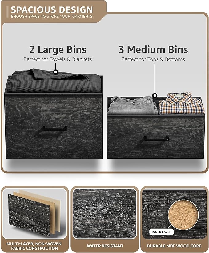 Sorbus Dresser with 5 Faux Wood Drawers - Storage Unit Organizer Chest for Clothes - Bedroom, Hallway, Living Room, Closet, & Dorm Furniture - Steel Frame, Wood Top, & Easy Pull Fabric Bins