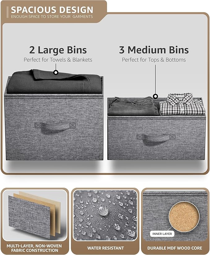 Sorbus Dresser with 5 Drawers - Chest Organizer Unit with Steel Frame Wood Top & Handle Easy Pull Fabric Bins for Clothes - Storage Furniture for Bedroom, Hallway, Living Room, Nursery & Closet