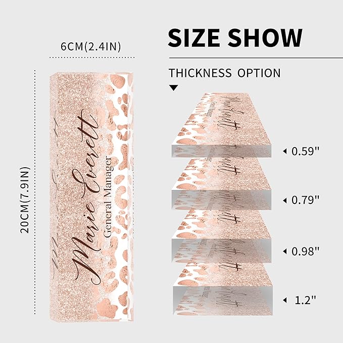 Custom Name Plate for Desk | Personalized Desk Name Plate | Personalized Boss Employee Appreciation Gifts | Acrylic Name Plate Office Desk Accessories (A-Rose Gold Leopard Print)